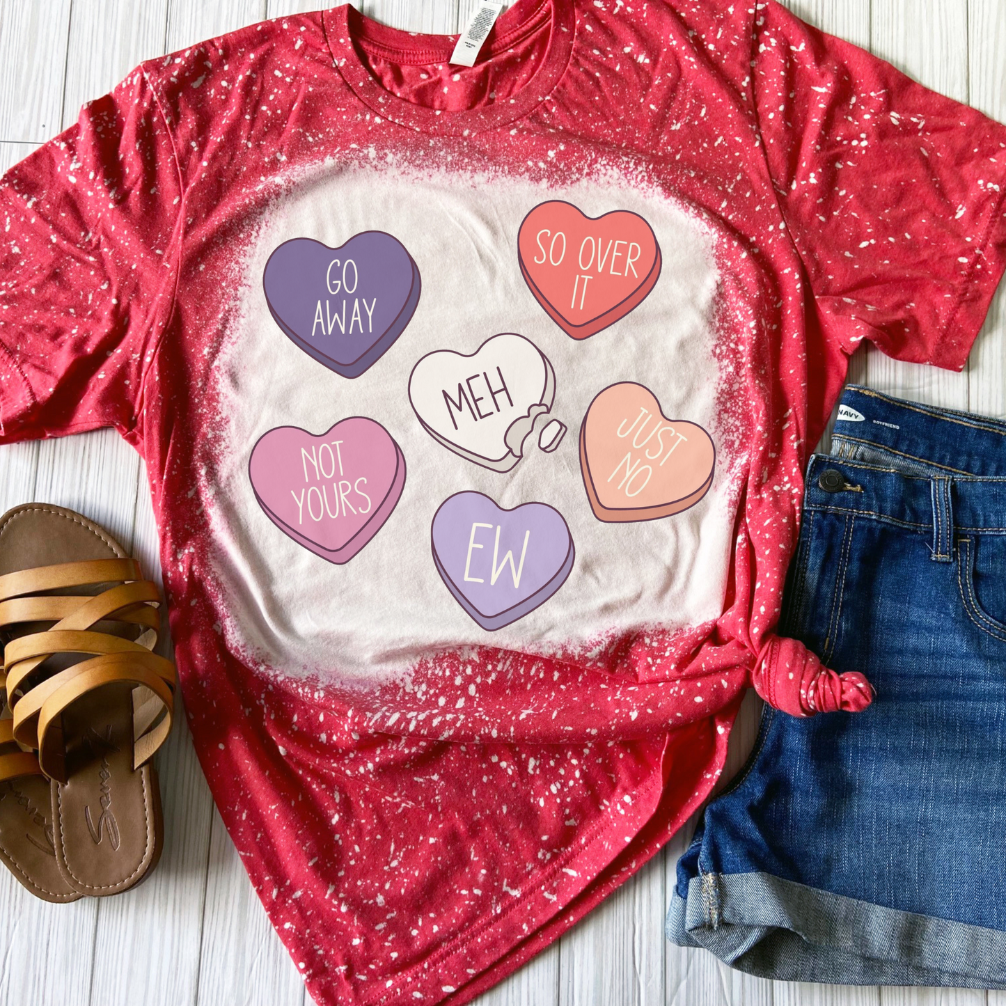 Anti Valentines Day Candy Hearts Bleached Shirt - Red