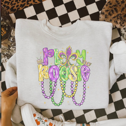 Mardi Gras - Play Boosie - Ash Grey - Sublimation-  - Unisex Jersey Sweatshirt