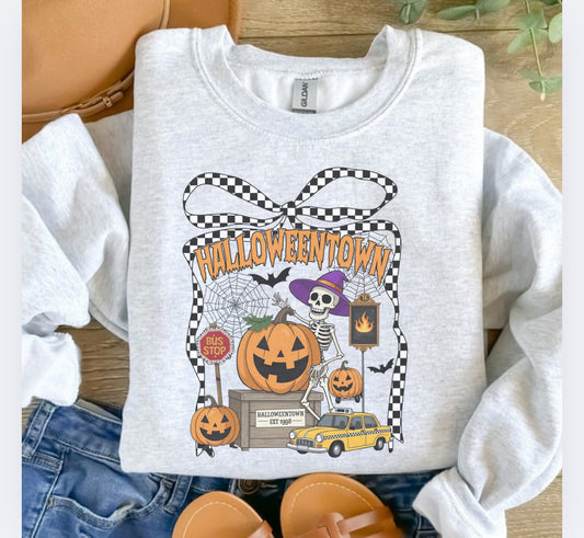 Halloweentown Checkered - Ash Grey - Sublimation-  - Unisex Jersey Sweatshirt