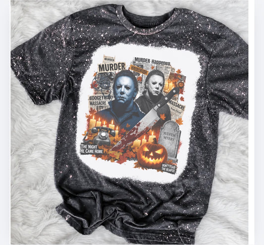 Halloween Horror -Michael M Horror Guys Bleached Shirt - Gildan