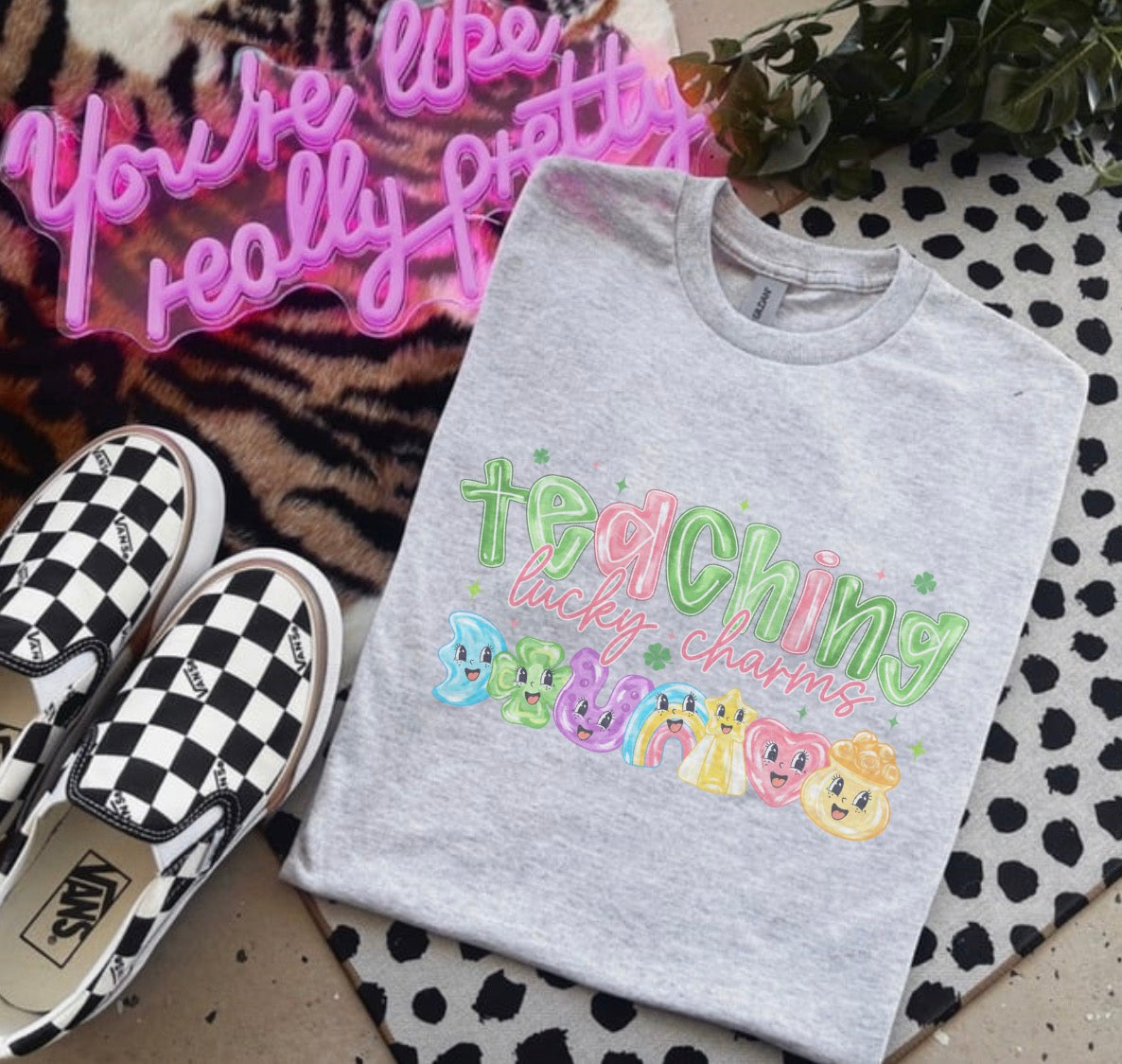 Teacher - Teaching Lucky Charms - Bleached Shirt - Gildan