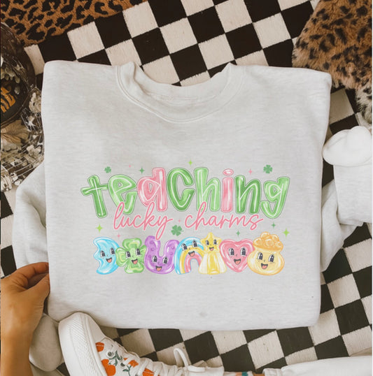 Teacher - Teaching Lucky Charms - Ash Grey - Sublimation-  - Unisex Jersey Sweatshirt
