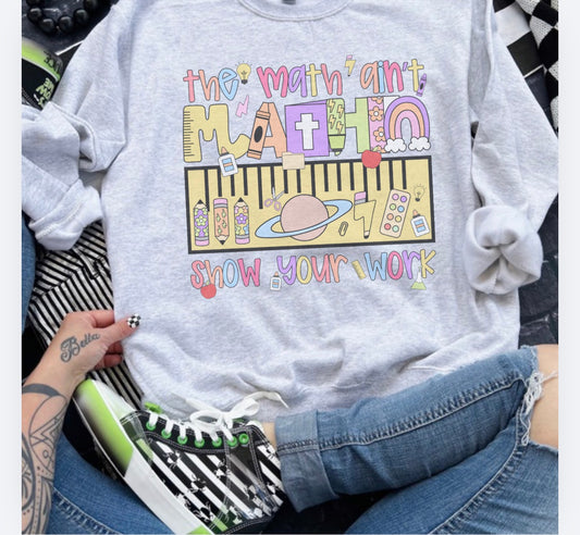 Teacher - The Math Ain’t Mathin’ Show Your Work - Ash Grey - Sublimation-  - Unisex Jersey Sweatshirt