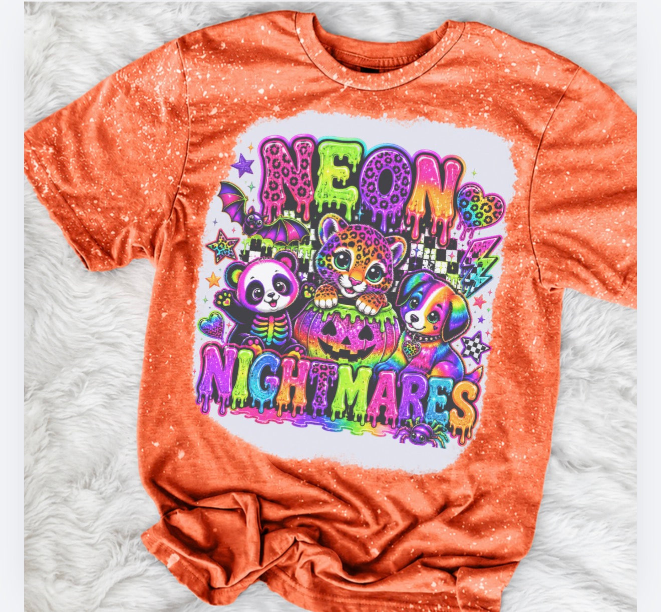 Halloween Spooky - Neon Nightmares LF Bleached Shirt - Gildan