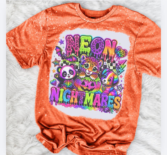 Halloween Spooky - Neon Nightmares LF Bleached Shirt - Gildan