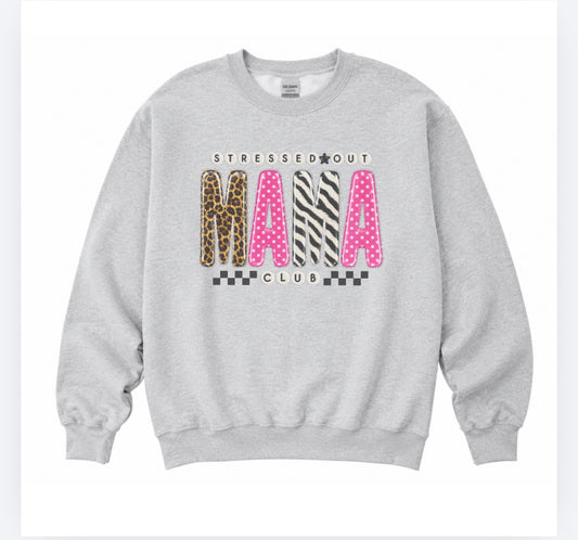 Stressed Out Mama Club - Ash Grey - Sublimation-  - Unisex Jersey Sweatshirt