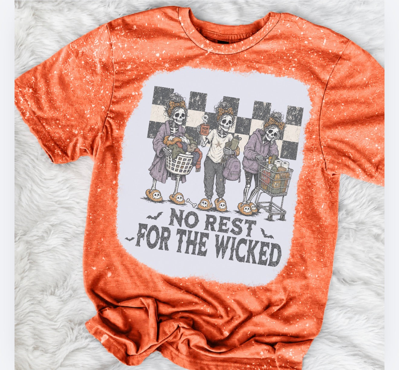 Halloween- No Rest For The Wicked Bleached Shirt - Gildan - Mama