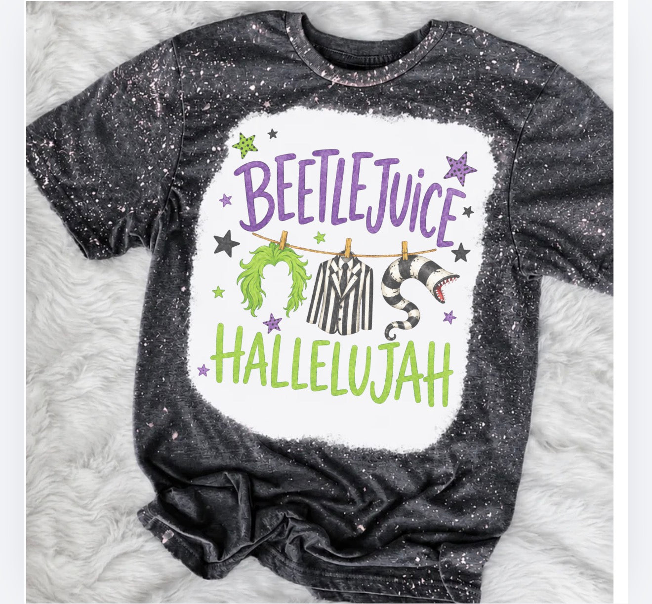Halloween Spooky - Beetlejuice Hallelujah Bleached Shirt - Gildan