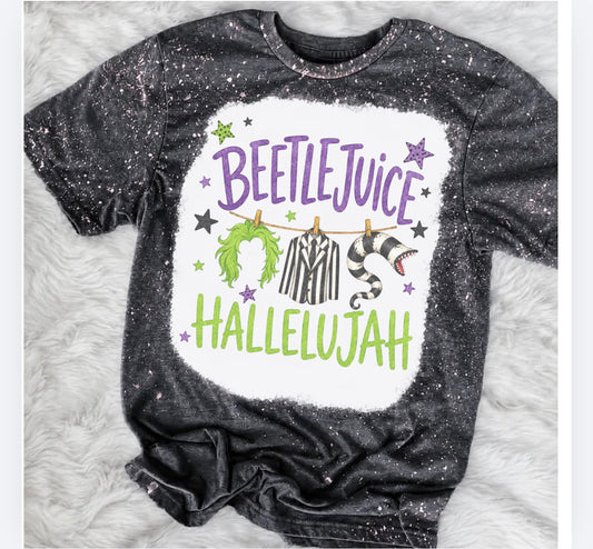 Halloween Spooky - Beetlejuice Hallelujah Bleached Shirt - Gildan