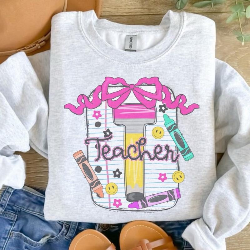 Teacher - T Pencil On Paper Sweatshirt - Ash Grey - Teacher -  Soft - Sublimated Design