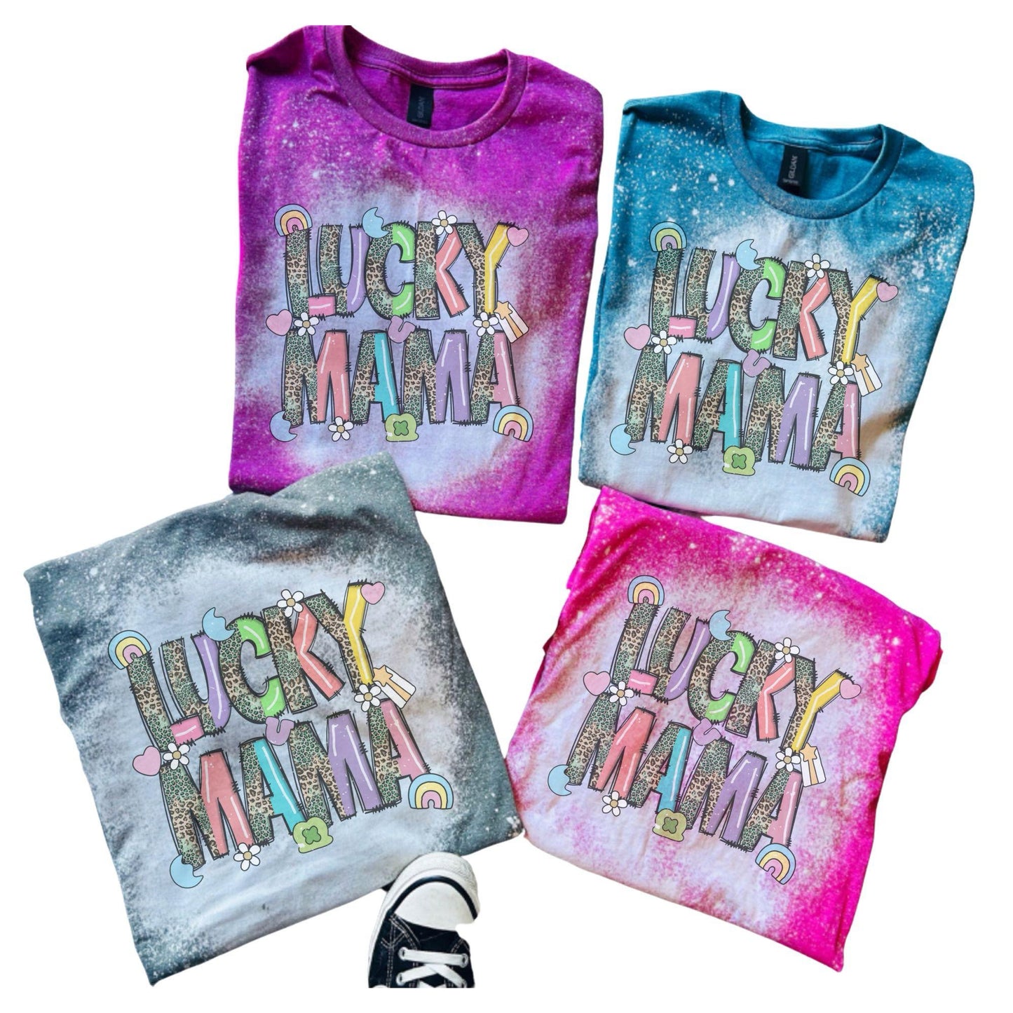 Lucky Mama Ash Grey T-Shirt - Bleached - Gildan - Unisex