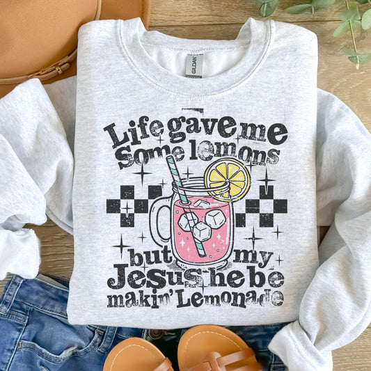 Life Gave Me Some Lemons But My Jesus He Be Making Lemonade Sweatshirt - Ash Grey - Faith Sweatshirt Pullover Soft Unisex Womenswear Cotton Fabric