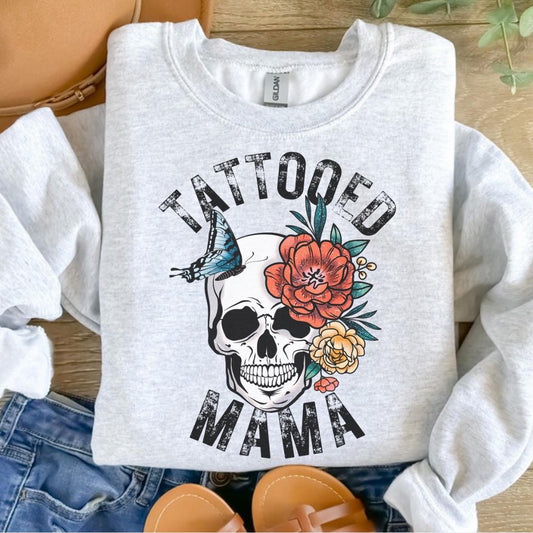 Tattooed Mama Skullie Sweatshirt - Ash Grey -  Sweatshirt