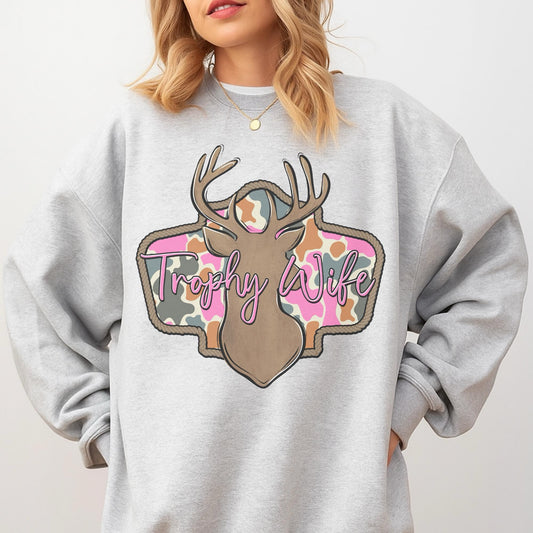 Trophy Wife Deer Sweatshirt - Ash Grey - Southern Girl Sweatshirt Pullover Soft Unisex Womenswear Comfy Aesthetic