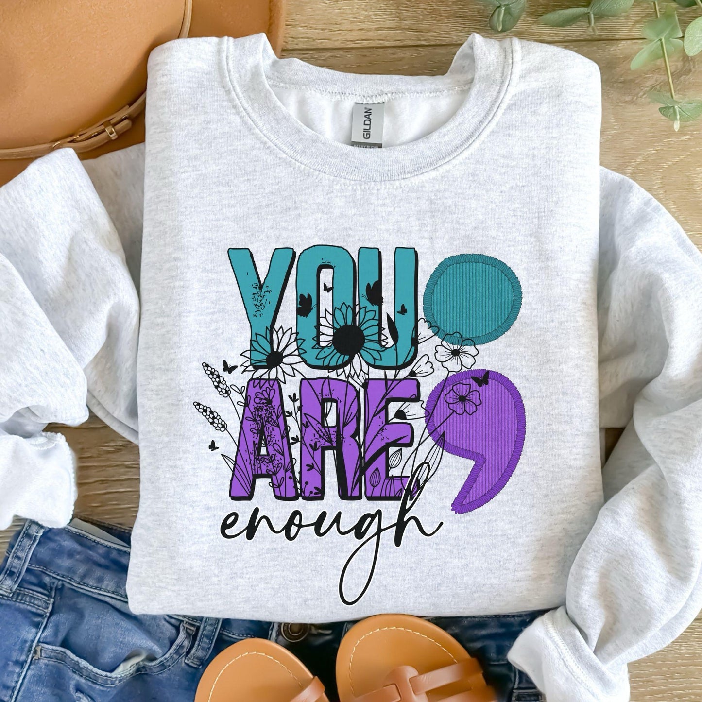 You Are Enough Semi Colon Sweatshirt - Ash Grey - Sublimation