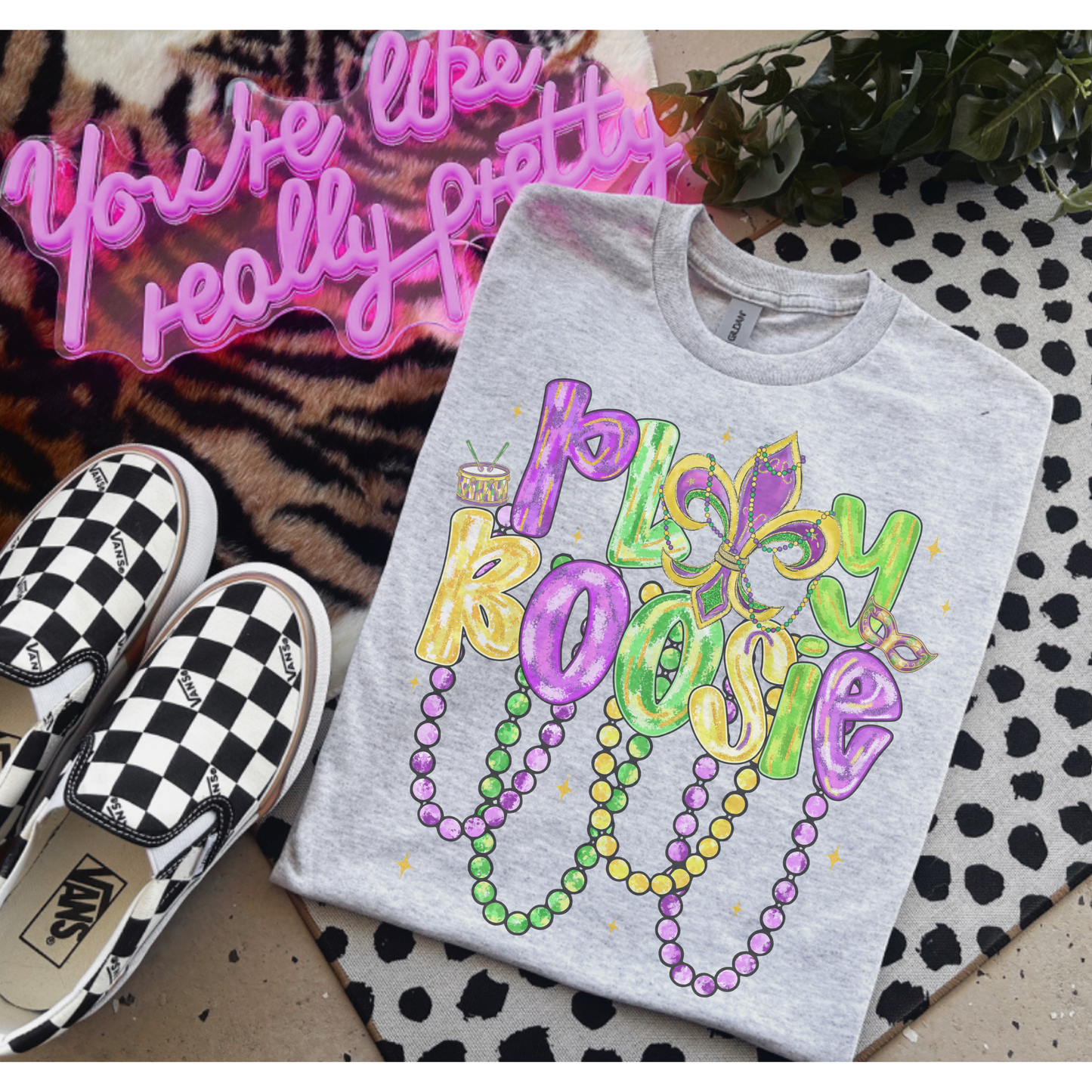 Mardi Gras - Play Boosie - Bleached Shirt - Gildan